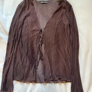 Zara mesh long sleeve tie front
